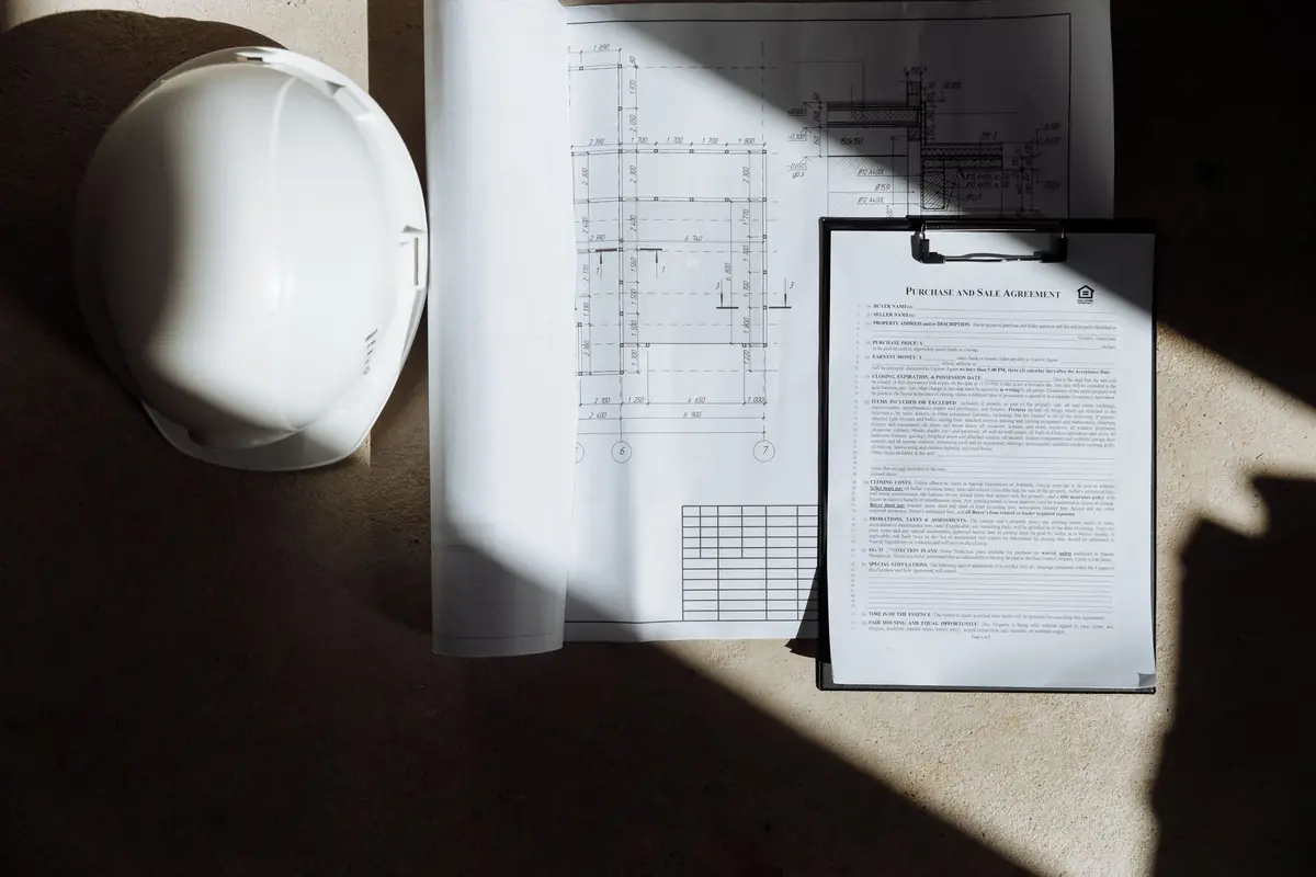 Dossier de permis de construire sur un bureau